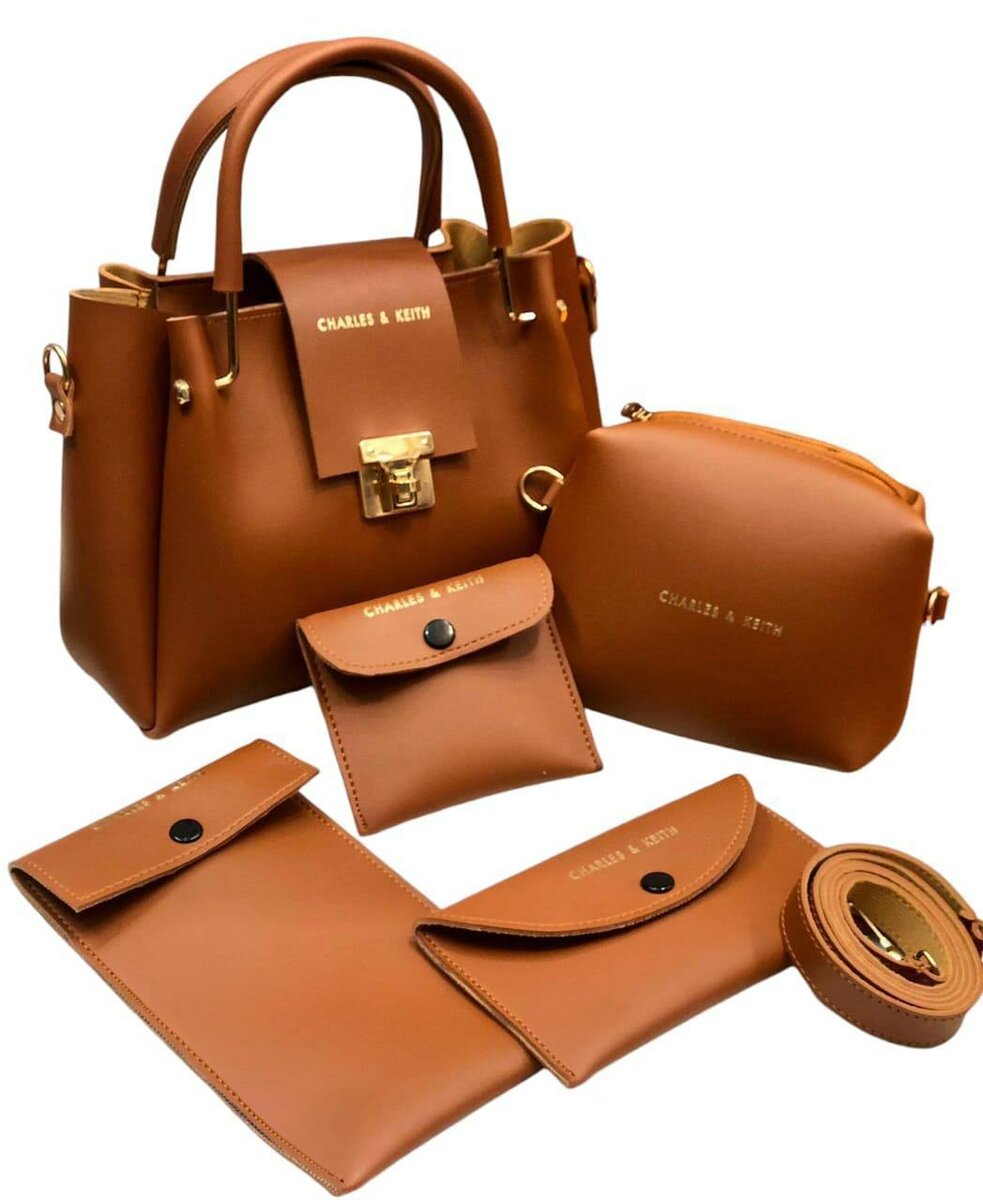 Stylish Women's Faux Leather Hand Bag Set - 5 Pcs