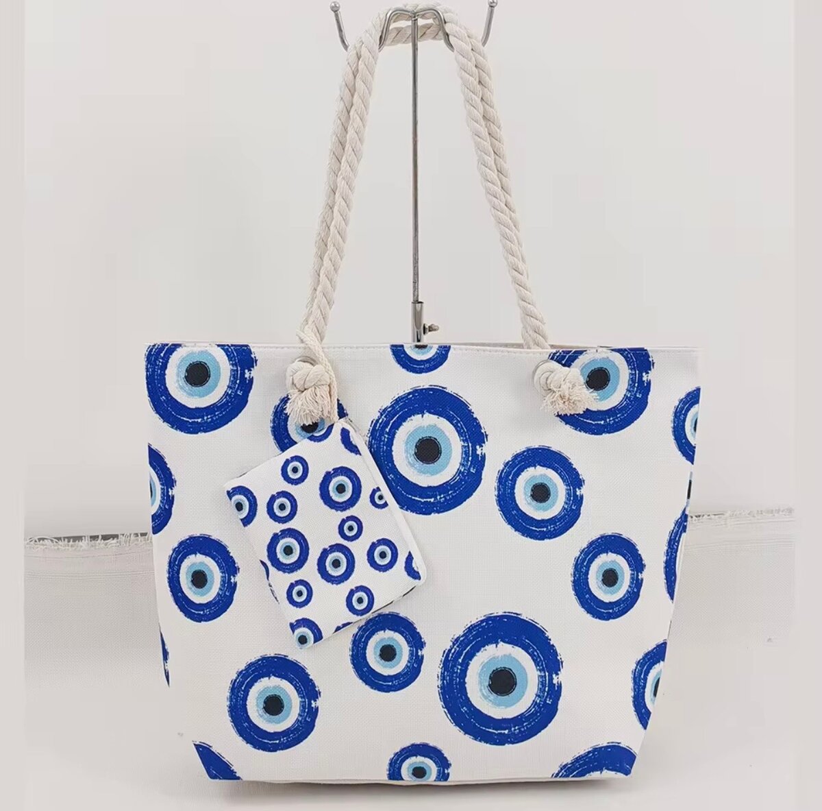 Sac cabas en toile motifs bleus