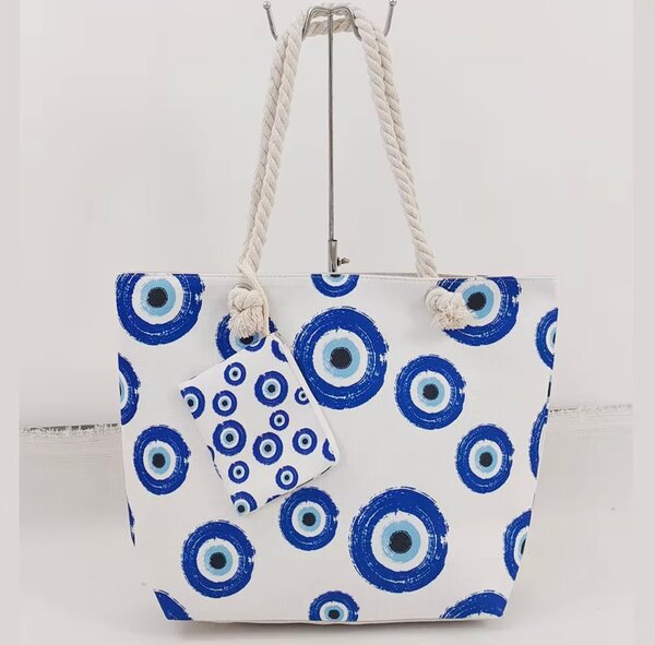 Sac cabas en toile motifs bleus