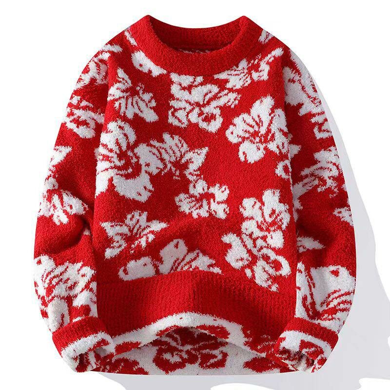 Pull en peluche motif floral