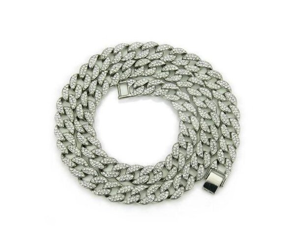 Collier cubain diamanté - Argent