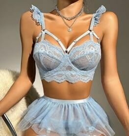 Ensemble lingerie bleu dentelle