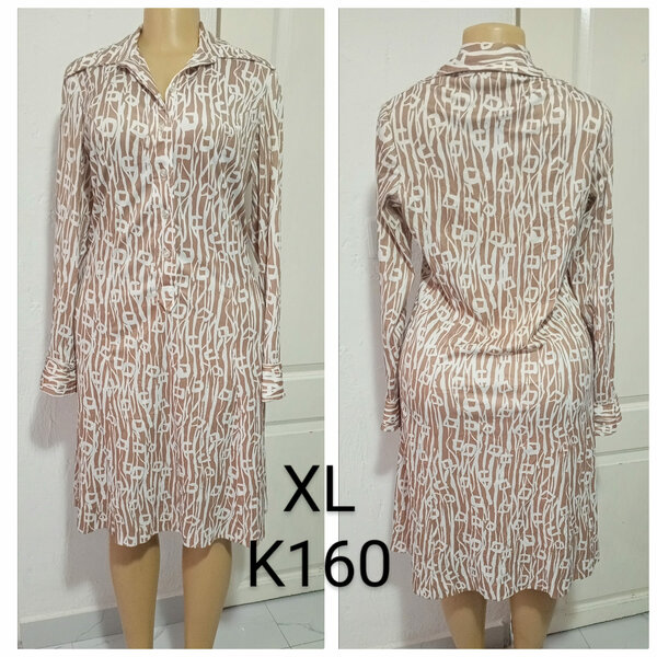 Women's Long Beige Printed Shirt Dress, size XL