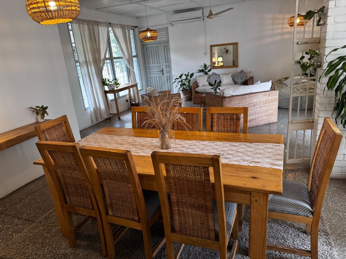 Whitewashed wood dining table