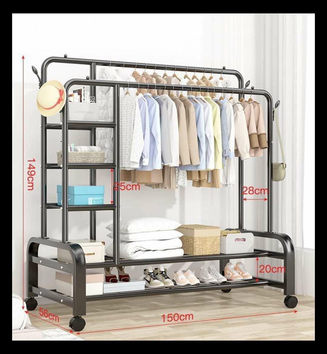 TDOO Double Clothes Garment Rack, Multi-Purpose Clothes Hang