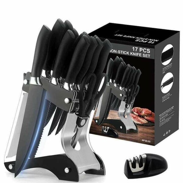 Numola 17 PCS Kitchen Knife Set with Block and Sharpener,