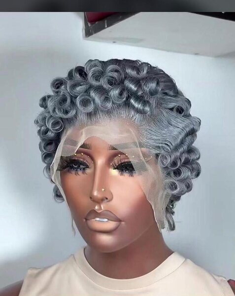 Perruque Lace Front Gris Bouclée