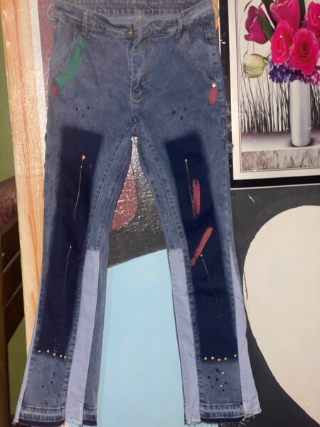 Jean peint à la main unique