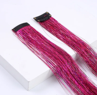 Clip In Hair Tinsel, Fairy Hair Tinsel Kit 48 CM Glitter Colorful Clip On Tinsel Hair Extensions for Girls Hair Accessories Part