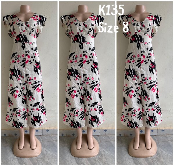 Maxi dress white with print, size 8