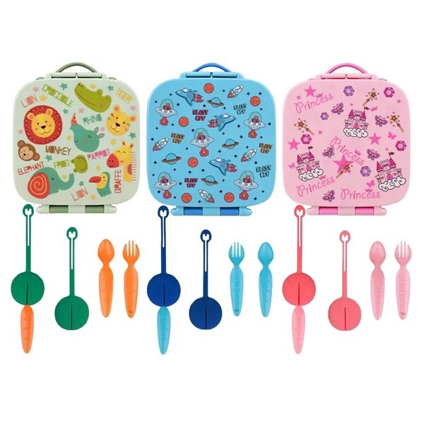 Cartoon character bento box with cutlery