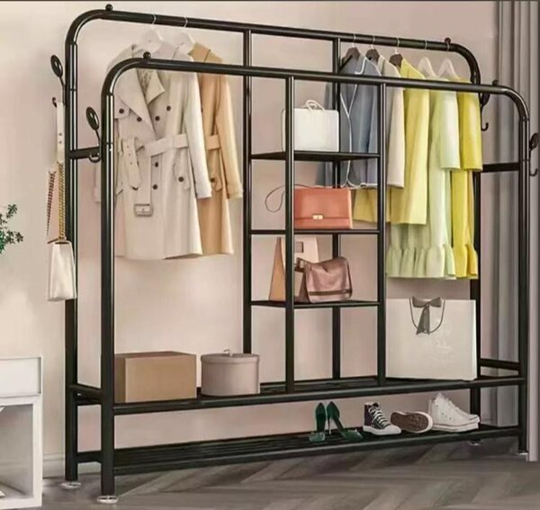 Clothes Hanging rack with shelf, 2 Hanging rails
