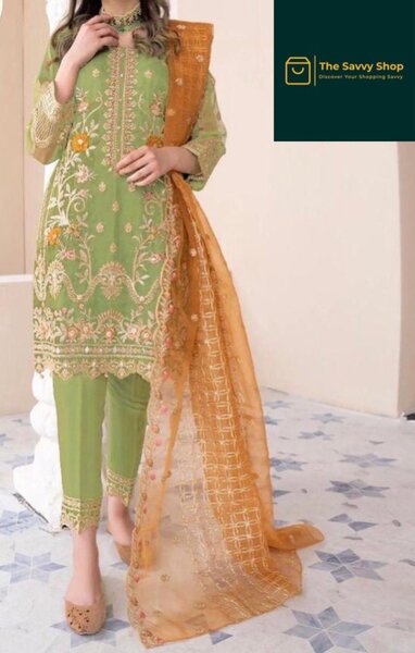 Stitched organza embroidered suit