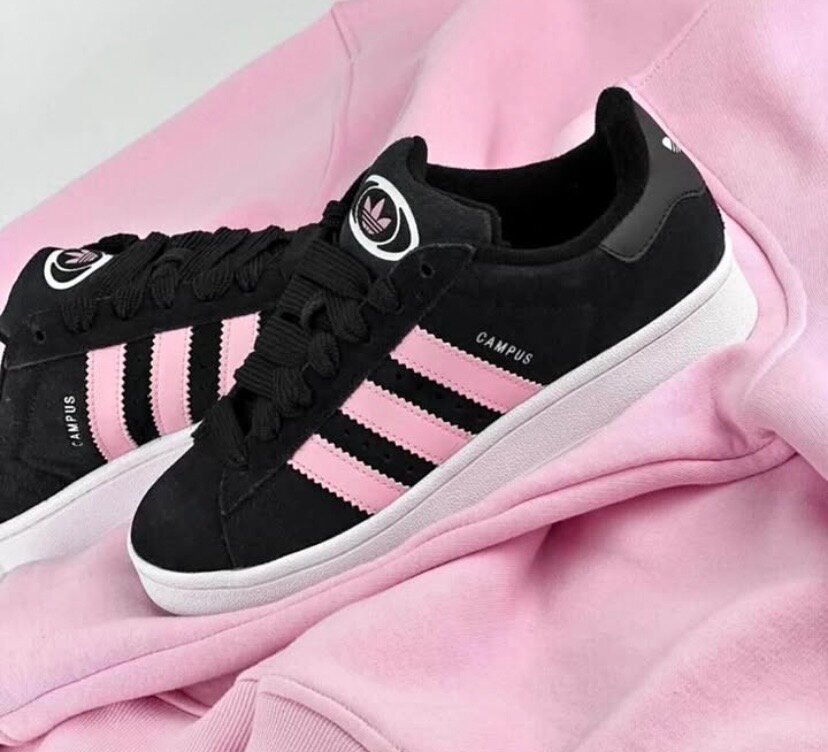 Baskets Campus noires et roses