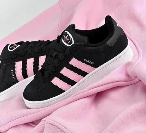 Baskets Campus noires et roses
