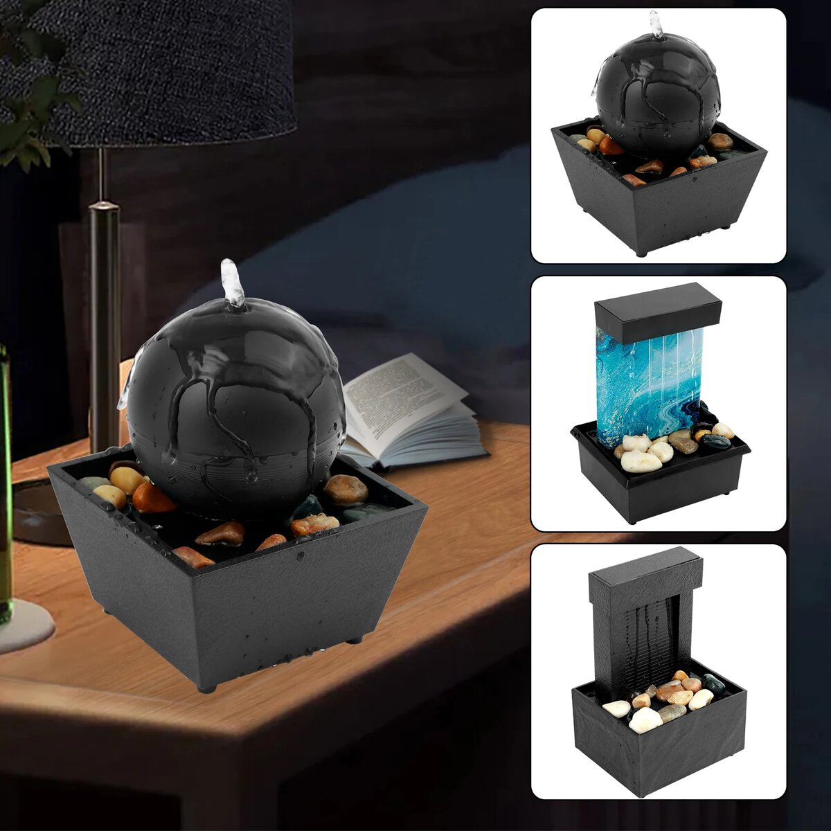 Fontaine d'intérieur décorative en noir