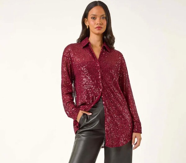 Chemise à paillettes bordeaux