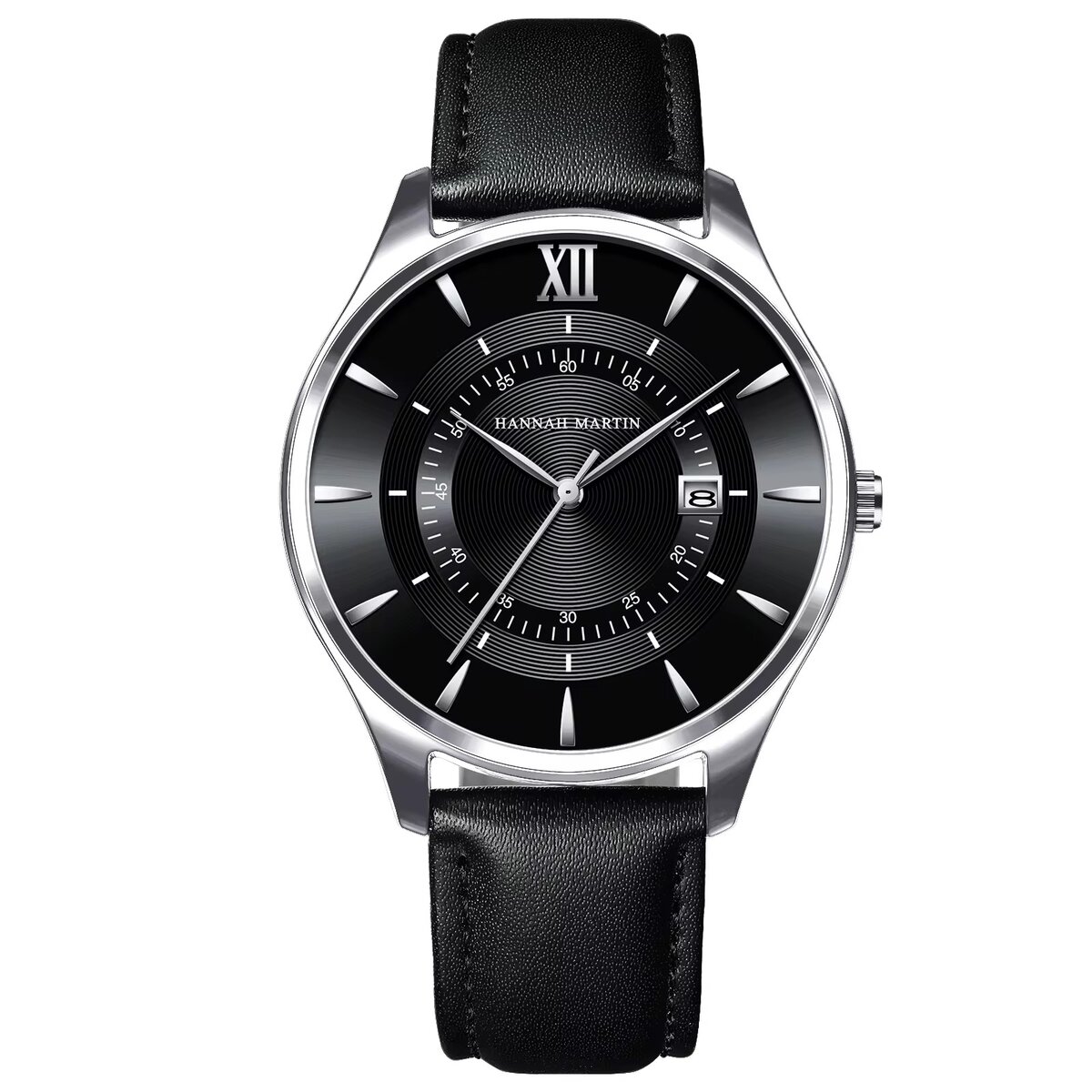 Montre élégante en cuir noir