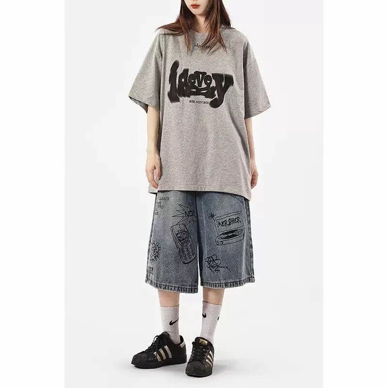 Jean baggy court taille basse pour hommes et les femmes