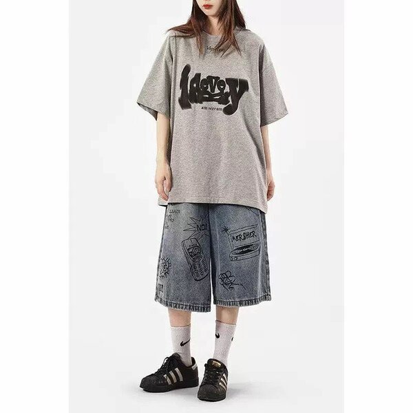 Jean baggy court taille basse pour hommes et les femmes