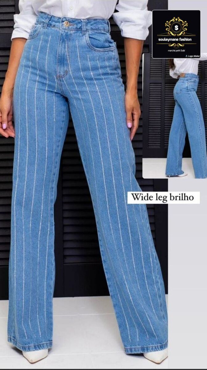 Jean large à strass femme