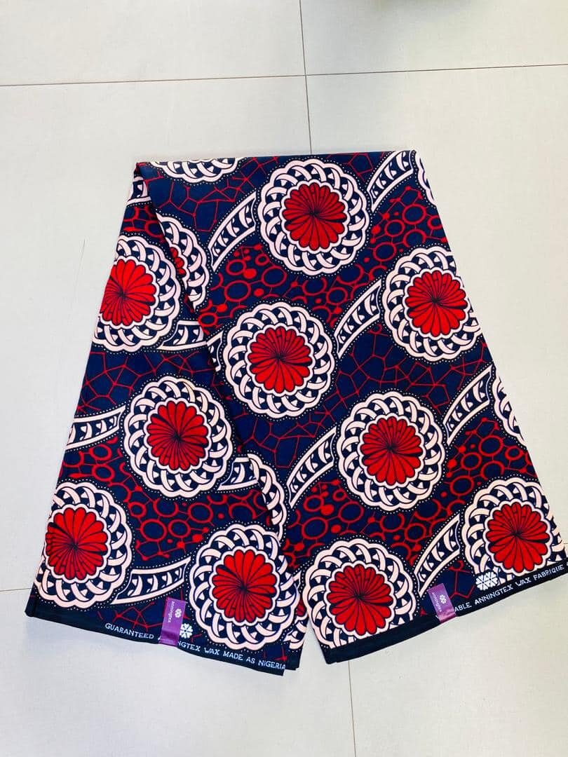 Tissu African print rouge bleu