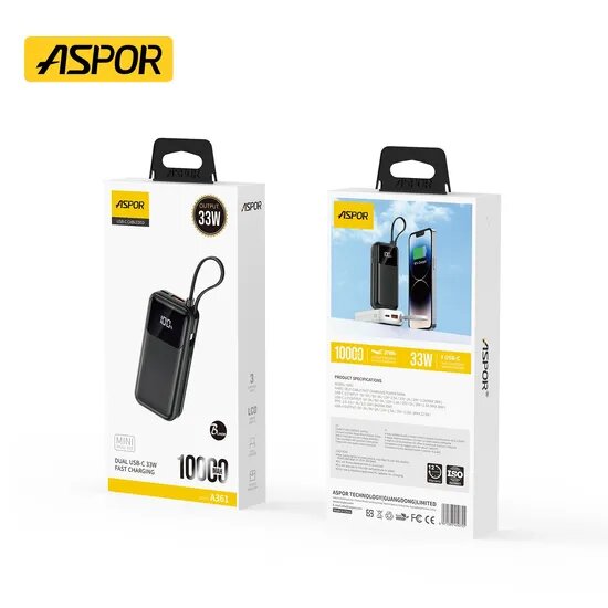Aspor A361 Multifunctional Smart Slim Power Bank - 10000mAh