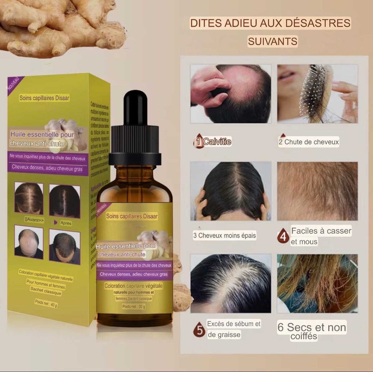 Huile pour la pousse de cheveu