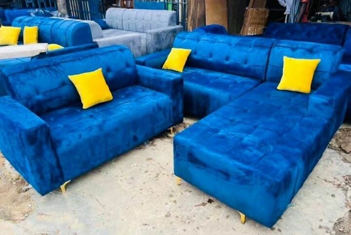 Canapé modulable velours bleu