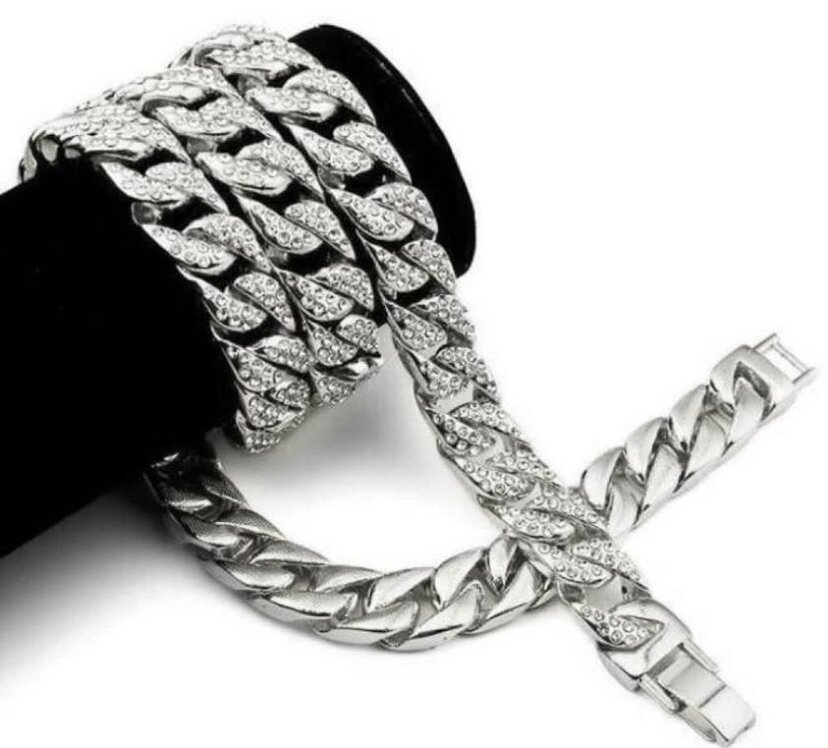 Collier chaîne cubain argenté