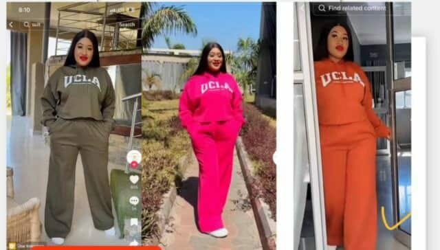 Tracksuit: sweatshirt and tights in pink,orange and khaki colors