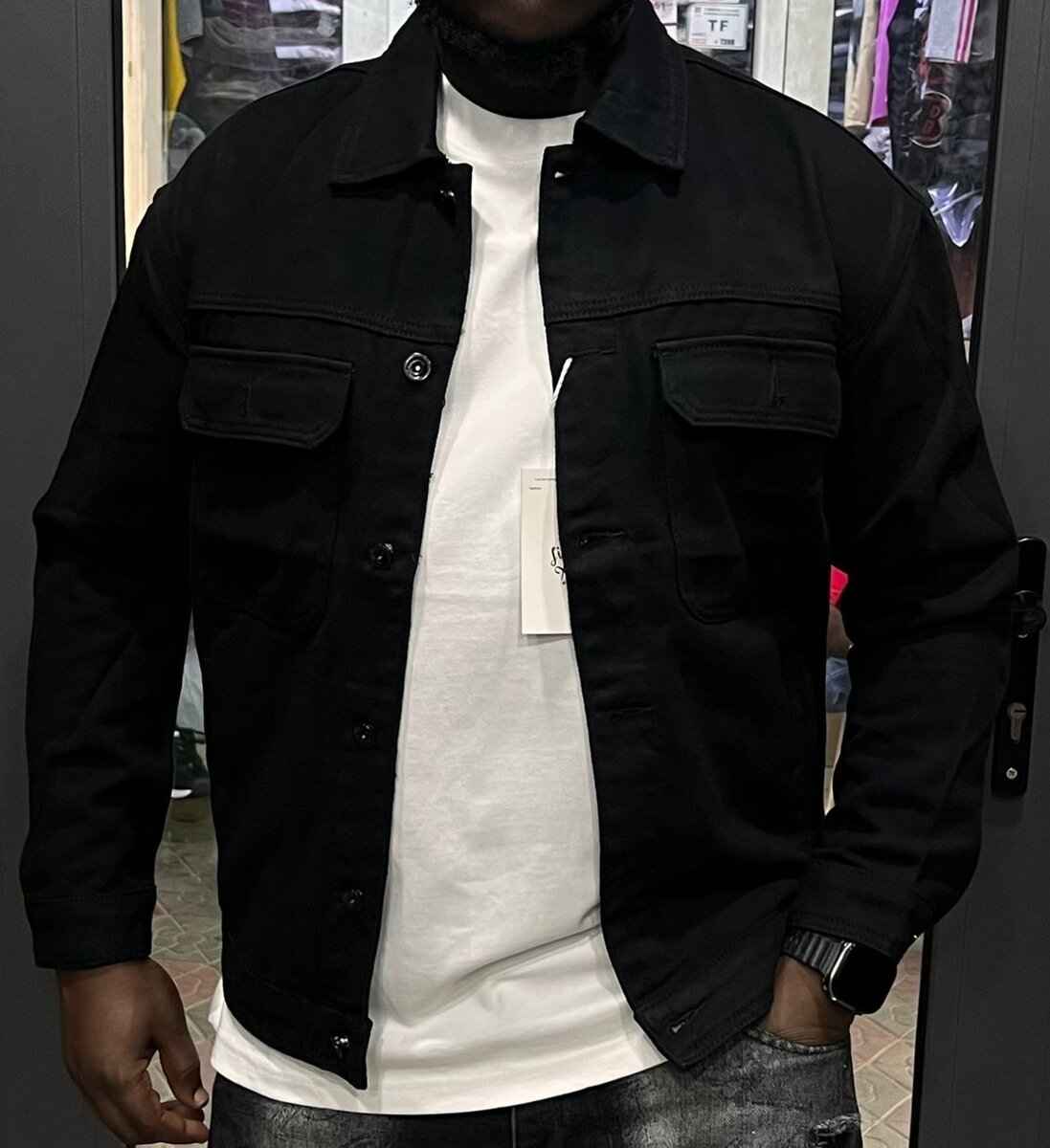 Veste en jean noir homme