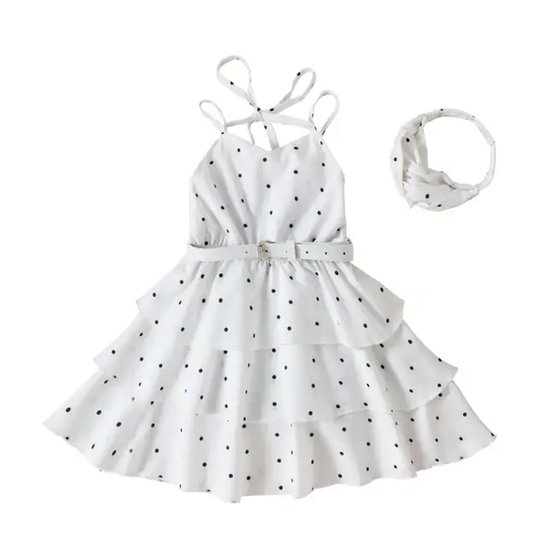 Robe petite fille blanche pointillés noir