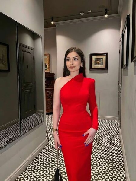 Red One Shoulder Long Dress