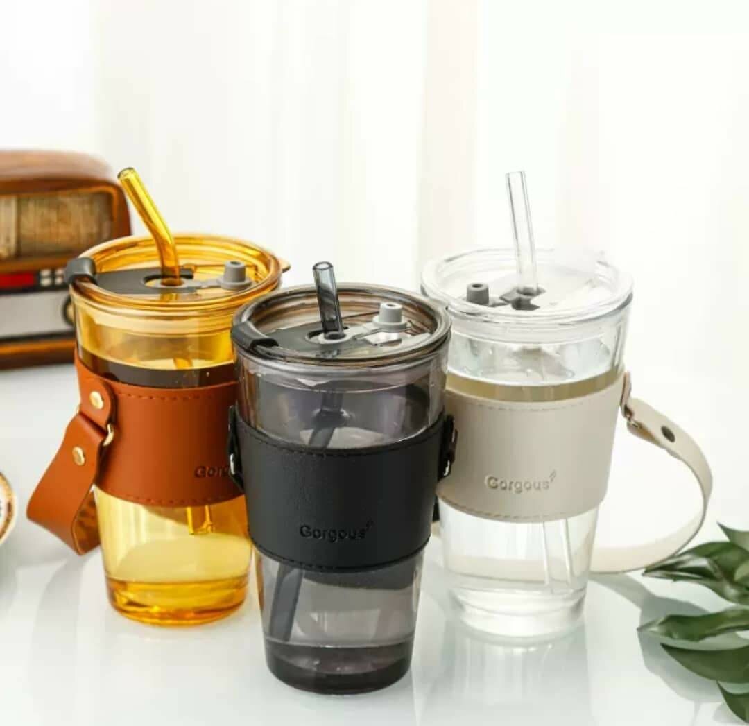 *MUG EN VERRE MASSIF AVEC PAILLE 450ML SIMPLE