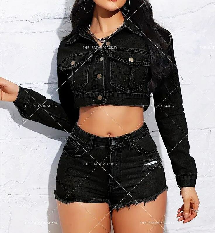 Veste courte en jean noir femme