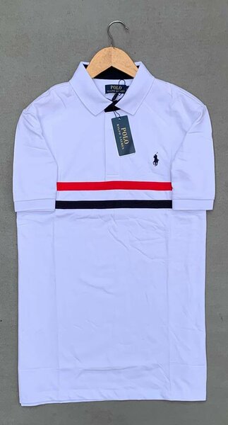 Polo homme blanc à rayures