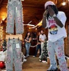 Jean brodé floral pour Hommes