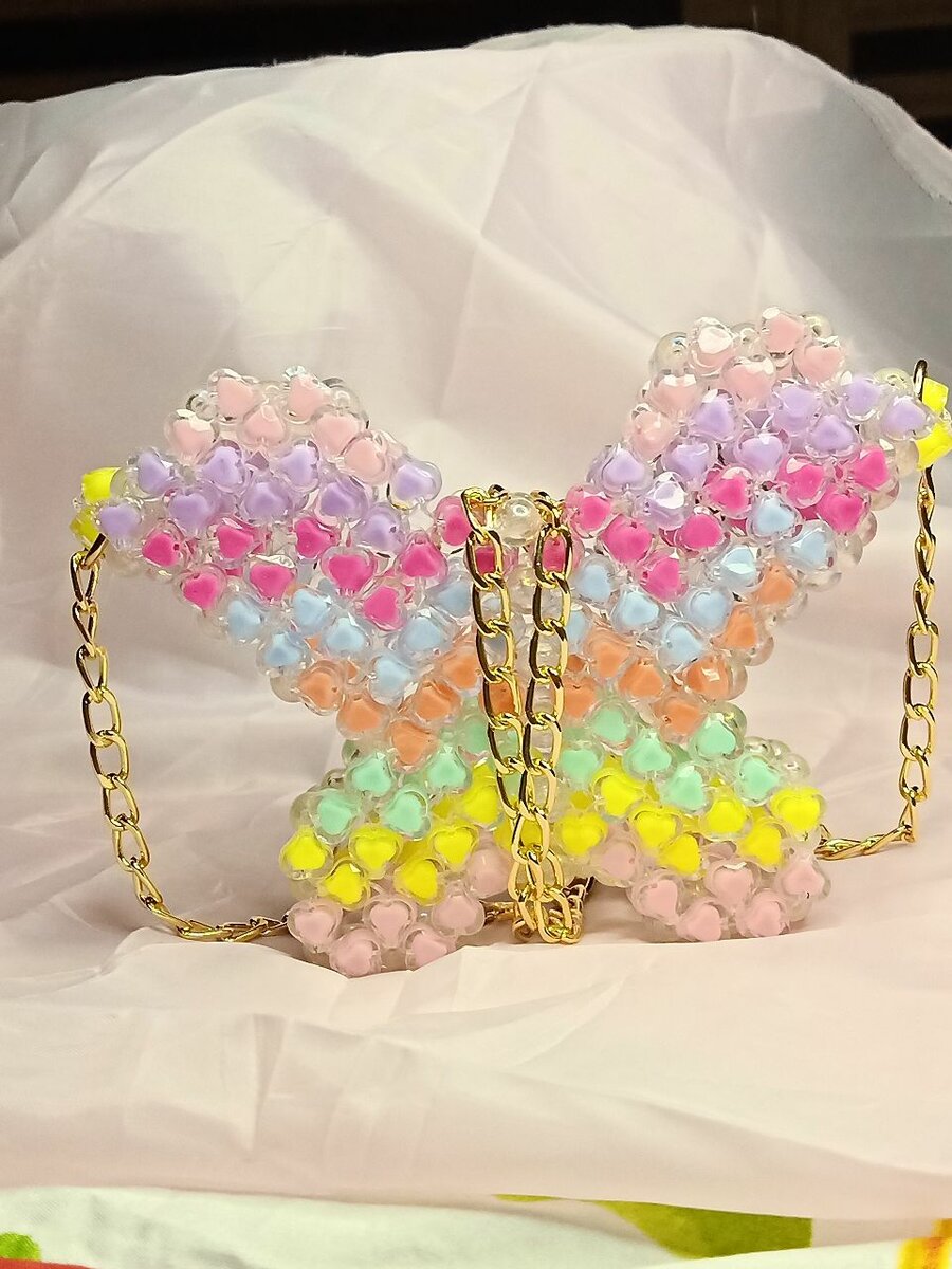 Multi color hand made beaded butterfly bag