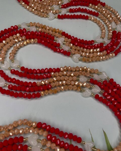 Collier perles rouges dorées