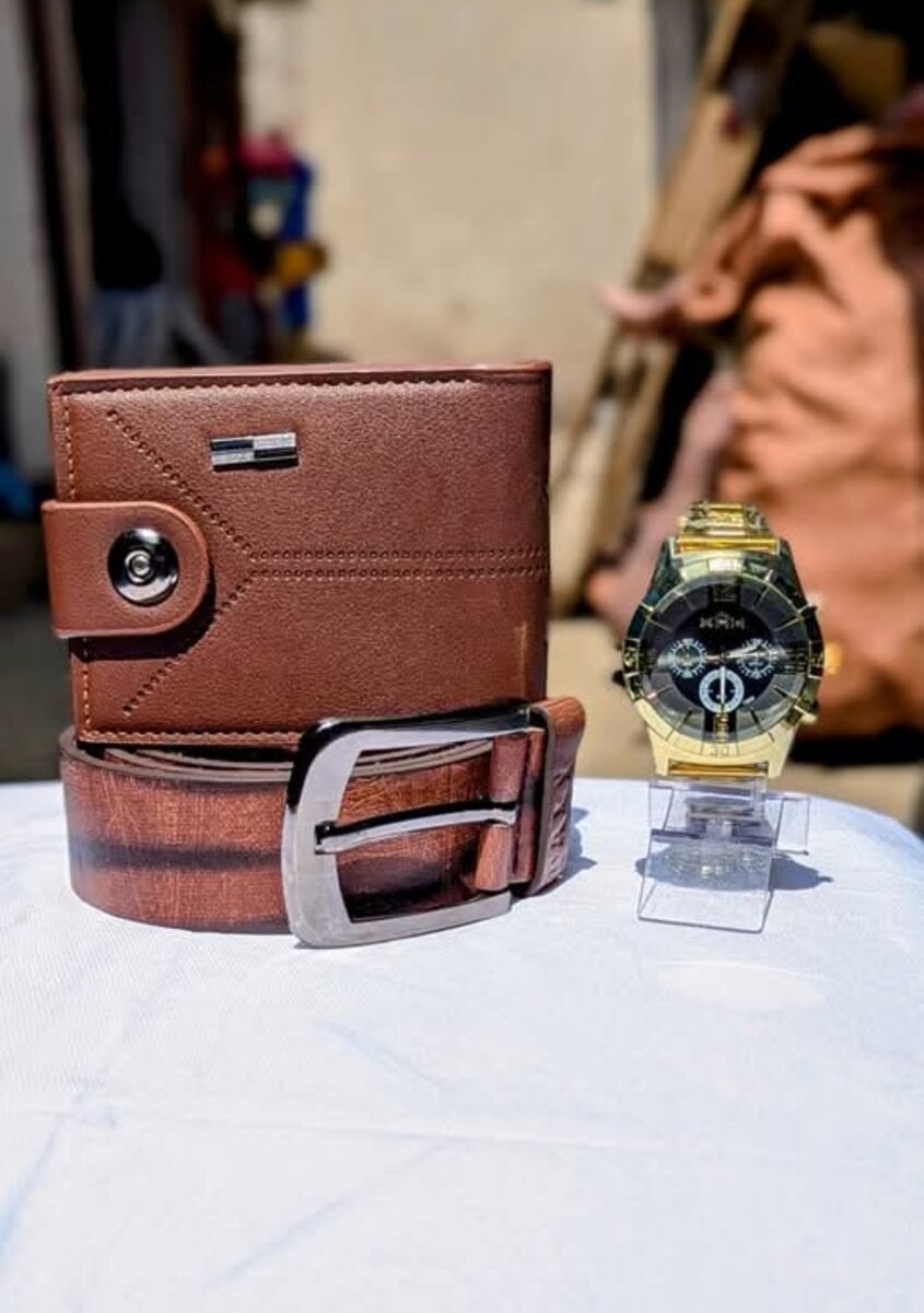 Combo wallet, watch and belt