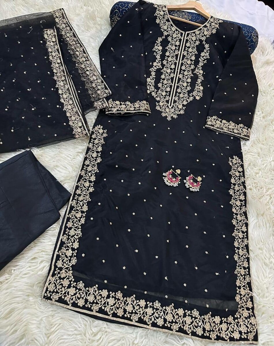 Organza shirt+ duppta,silk pent dc free