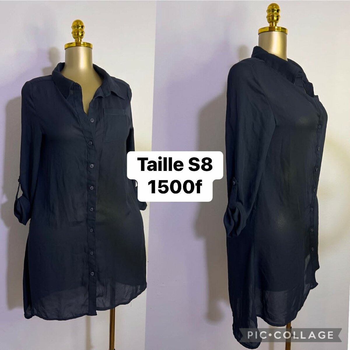 Chemisier long noir femme