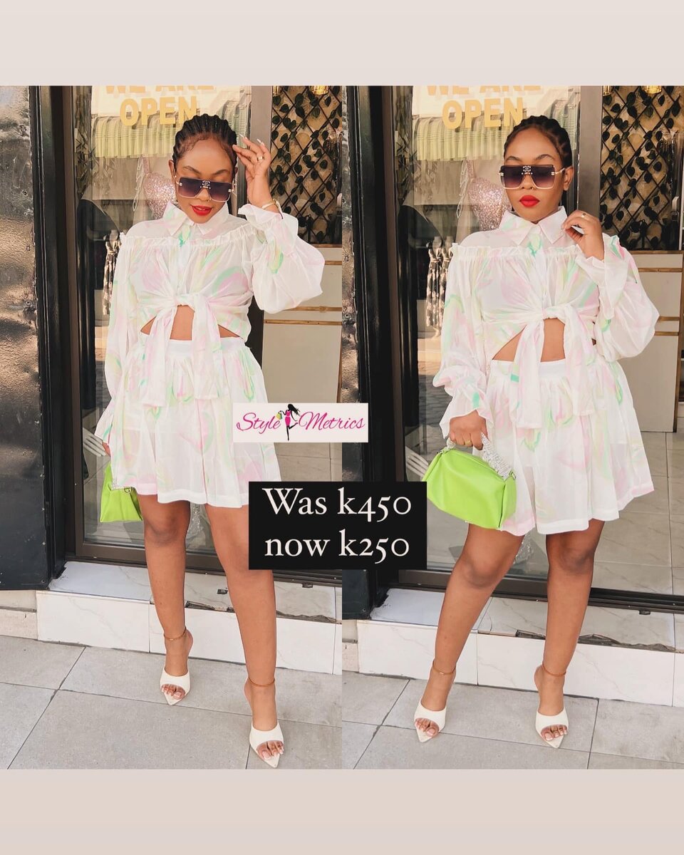 Women's light printed suit, shirt and skirt