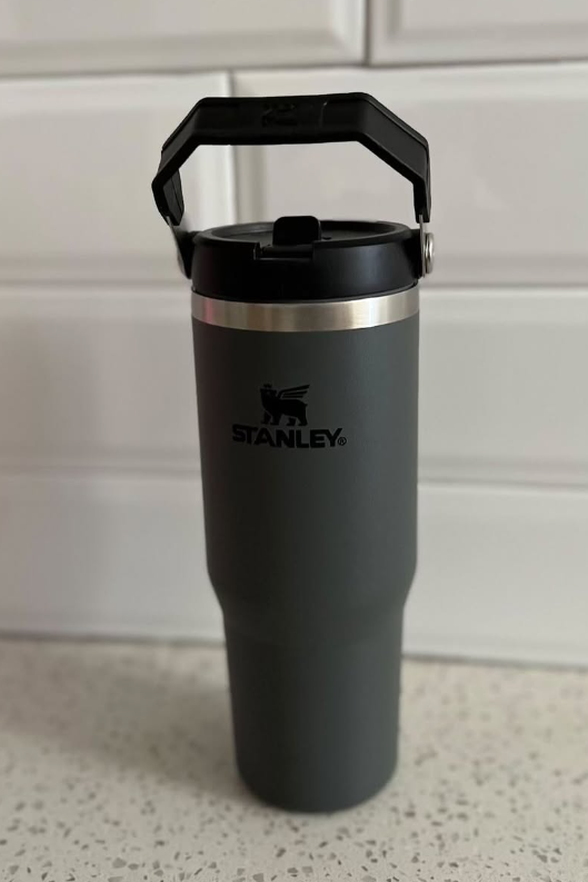 Stanley thermocup, grey, with black handle, stainless steel