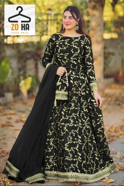 Fancy embroidery shamoz silk langah 4 pcs