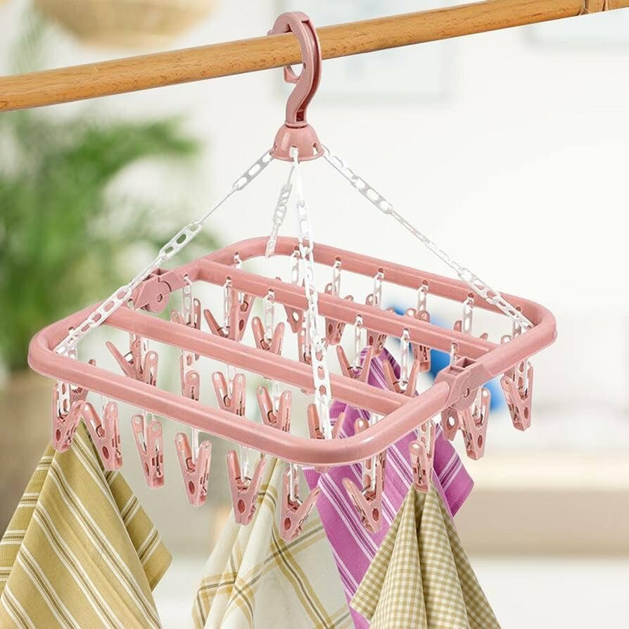 Foldable 32 peg windproof clothes hanger dryer