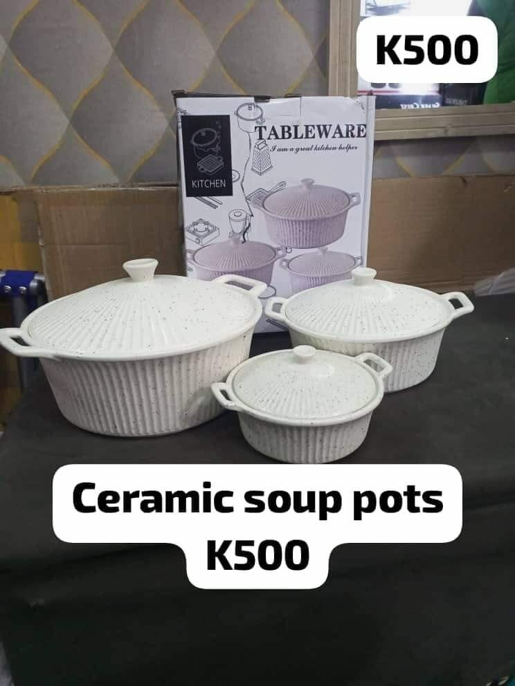ceramic soup pots, 3pcs, white