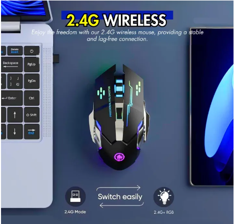 Premium Wireless Gaming Mouse RGB with 6 Buttons + Free Mouse Pad & 3-Levels DPI Control - Breathing LED Light 2.4G Optical Wireless Mouse with Side Buttons for PC Gaming, Laptop, Pubg, Mobile - By Unique Mall