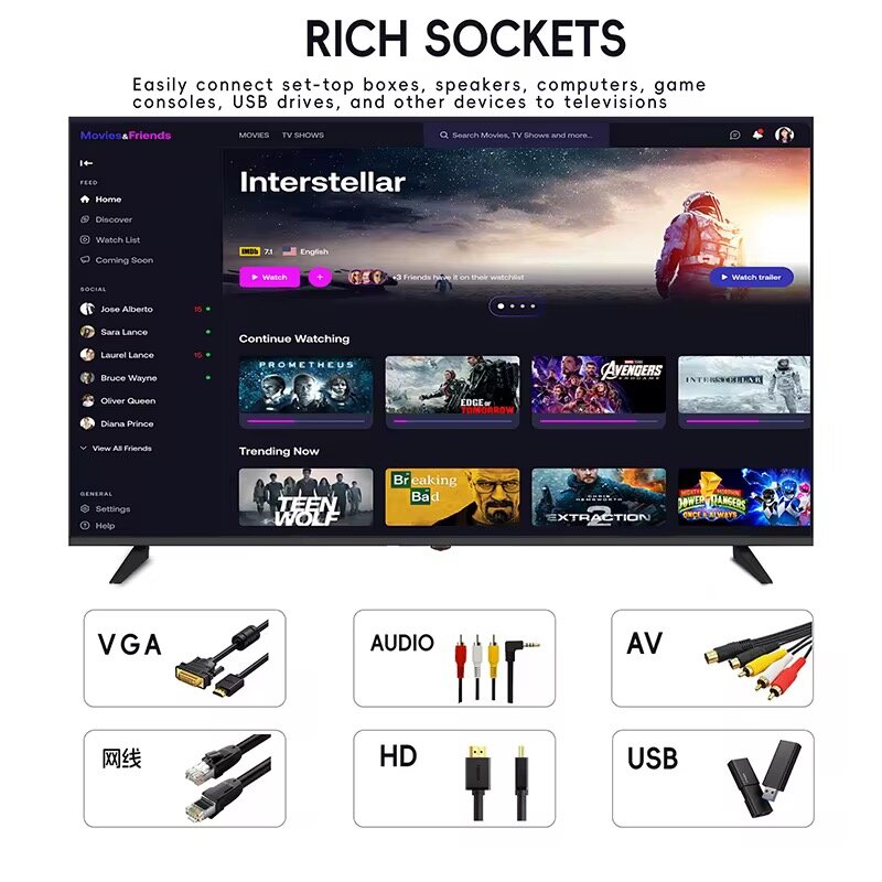 Téléviseur intelligent 4K sans cadre, 43-65 pouces